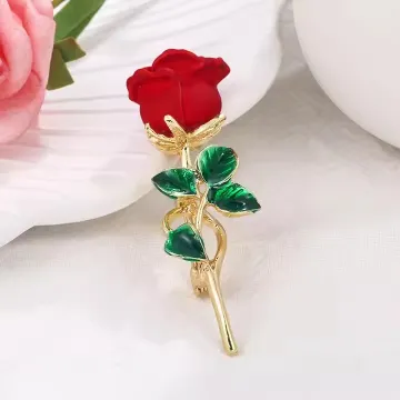 1Pcs Red Rose Flower Decor Hijab Brooch/Pin